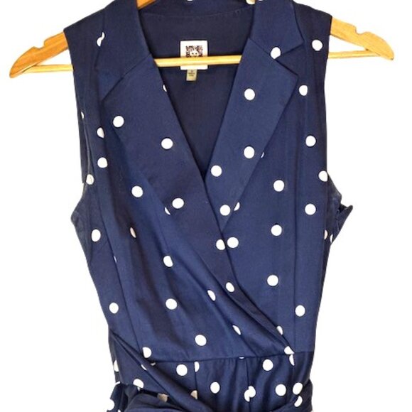 Anne Klein Navy Blue Polka Dot Faux Wrap Dress - Size 6 - Picture 3 of 4